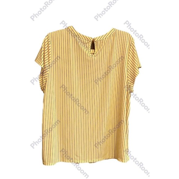Liz Claiborne Blouse Yellow with Black Stripes XXL Short Sleeves Pleated - Picture 2 of 5